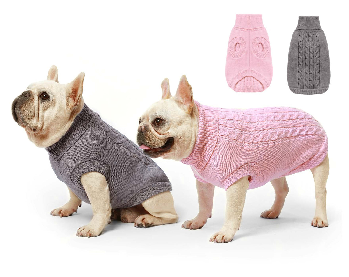 Roseelk 2 Pack Dog Sweaters for Small Dogs - Puppy Medium Warm Clothes in Winter, Turtleneck Pullover Design for Boy Girl Pet, Doggie, Cat, Kitten Chihuahua Bulldog Pug Beagles (XS, Pink, Beige)