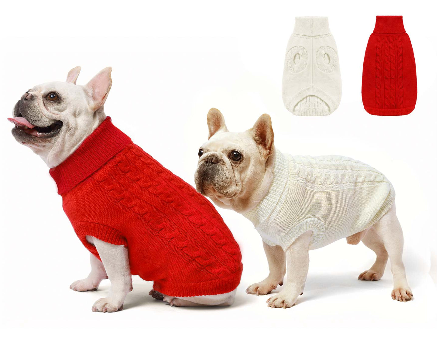 Roseelk 2 Pack Dog Sweaters for Small Dogs - Puppy Medium Warm Clothes in Winter, Turtleneck Pullover Design for Boy Girl Pet, Doggie, Cat, Kitten Chihuahua Bulldog Pug Beagles (XS, Pink, Beige)