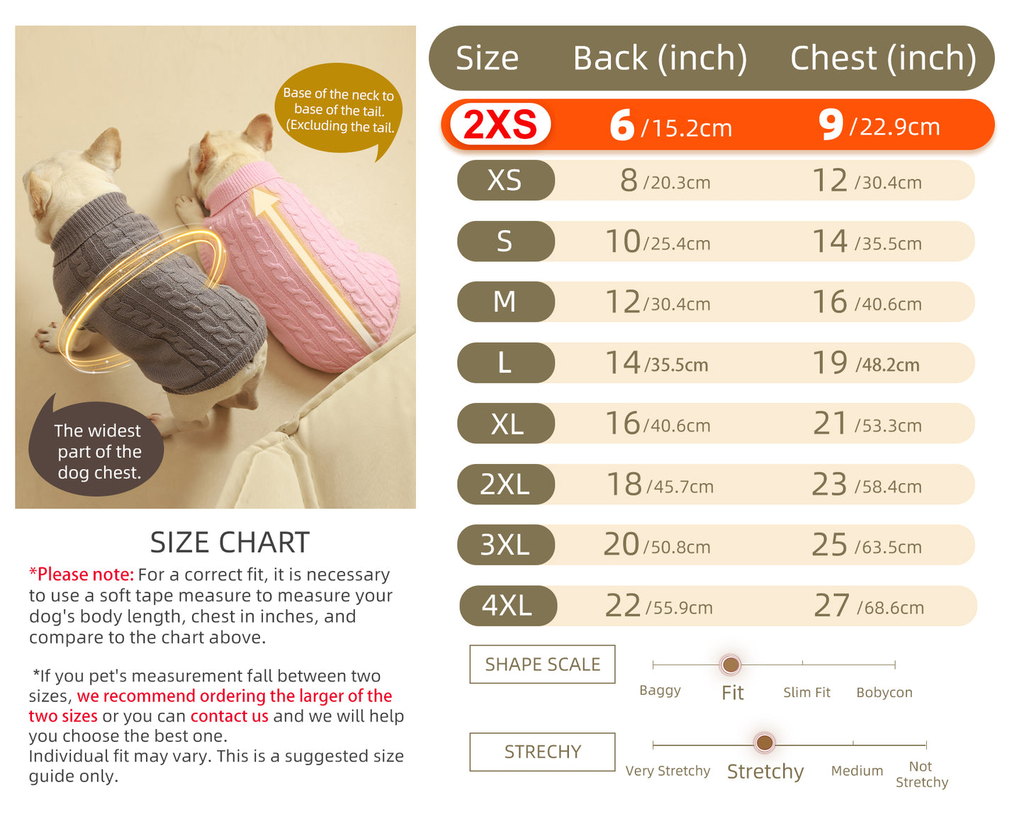 2 Pack Dog Sweaters for Small Dogs - Puppy Medium Warm Clothes in Winter, Turtleneck Pullover Design for Boy Girl Pet, Doggie, Cat, Kitten Chihuahua Bulldog Pug Beagles (XS, Pink, Beige)