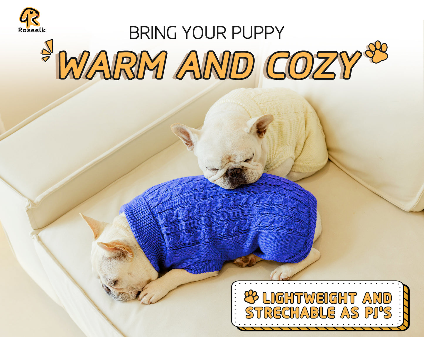 Roseelk 2 Pack Dog Sweaters for Small Dogs - Puppy Medium Warm Clothes in Winter, Turtleneck Pullover Design for Boy Girl Pet, Doggie, Cat, Kitten Chihuahua Bulldog Pug Beagles (XS, Pink, Beige)