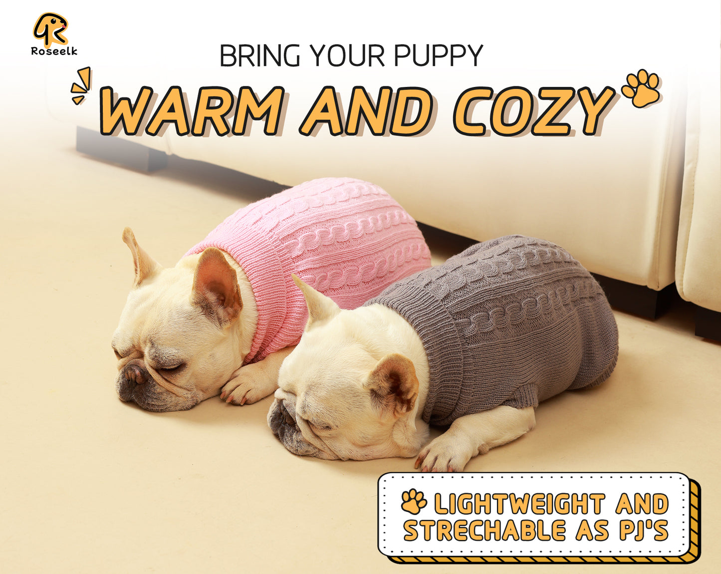 Roseelk 2 Pack Dog Sweaters for Small Dogs - Puppy Medium Warm Clothes in Winter, Turtleneck Pullover Design for Boy Girl Pet, Doggie, Cat, Kitten Chihuahua Bulldog Pug Beagles (XS, Pink, Beige)