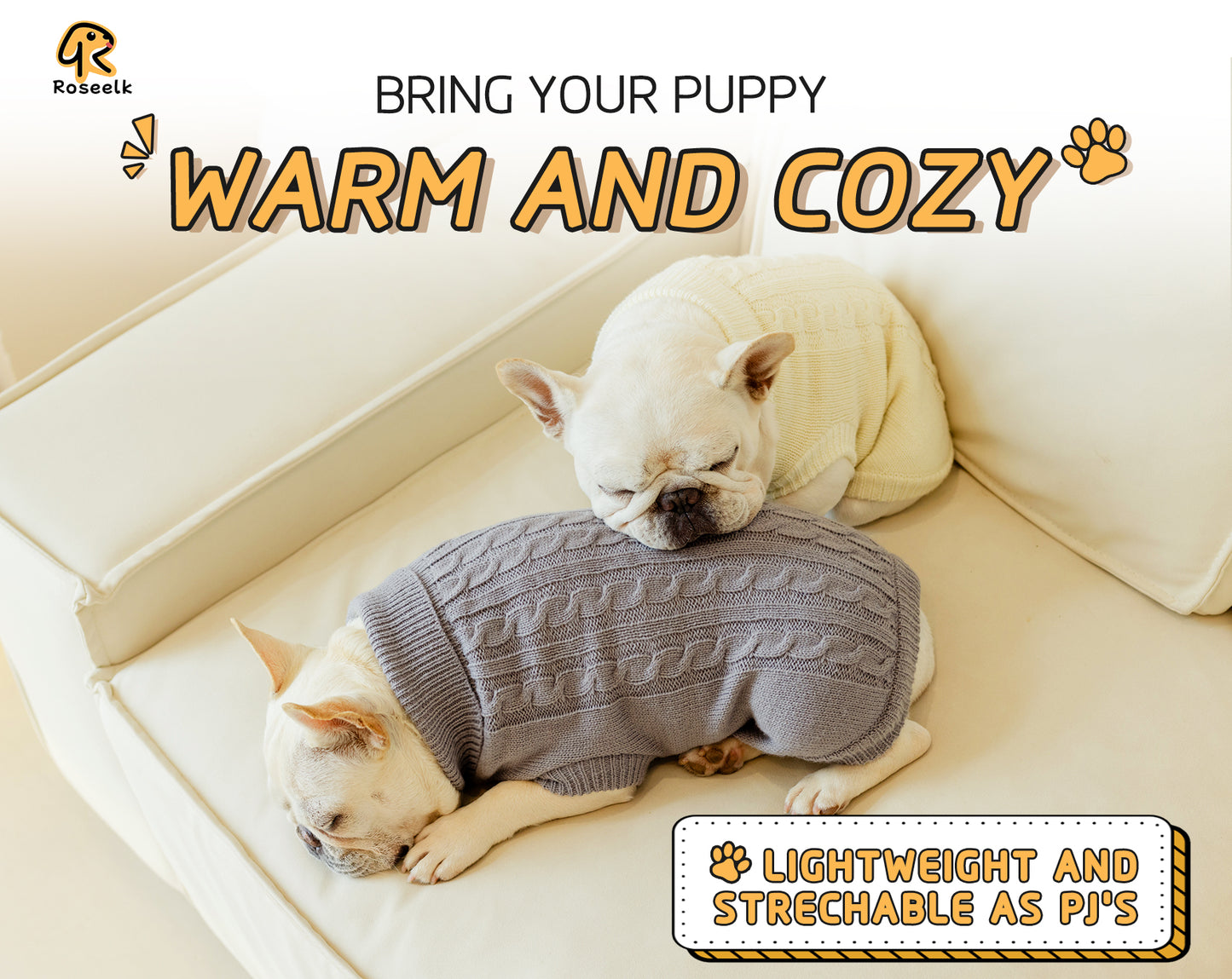 Roseelk 2 Pack Dog Sweaters for Small Dogs - Puppy Medium Warm Clothes in Winter, Turtleneck Pullover Design for Boy Girl Pet, Doggie, Cat, Kitten Chihuahua Bulldog Pug Beagles (XS, Pink, Beige)