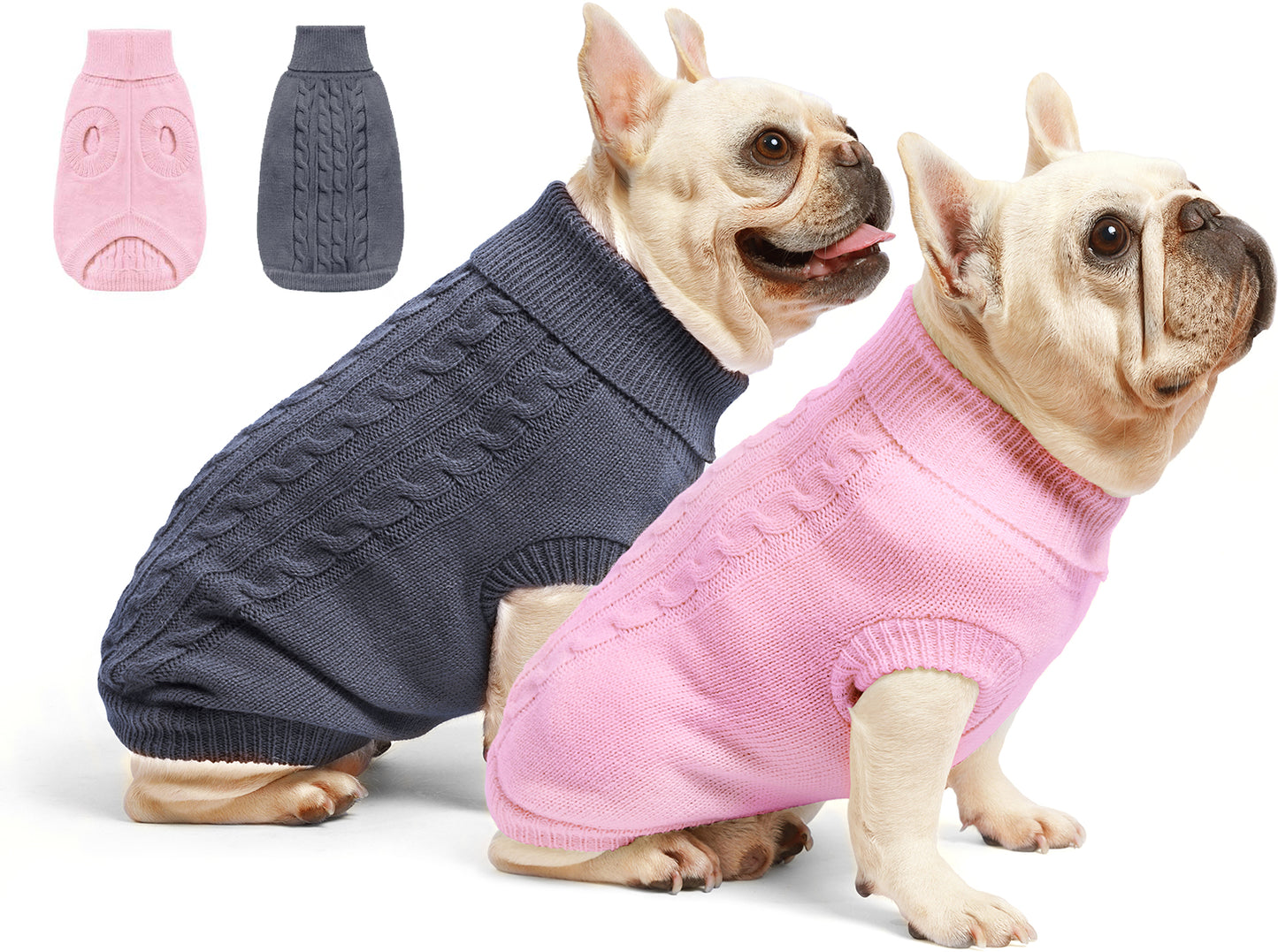 Roseelk 2 Pack Dog Sweaters for Small Dogs - Puppy Medium Warm Clothes in Winter, Turtleneck Pullover Design for Boy Girl Pet, Doggie, Cat, Kitten Chihuahua Bulldog Pug Beagles (XS, Pink, Beige)
