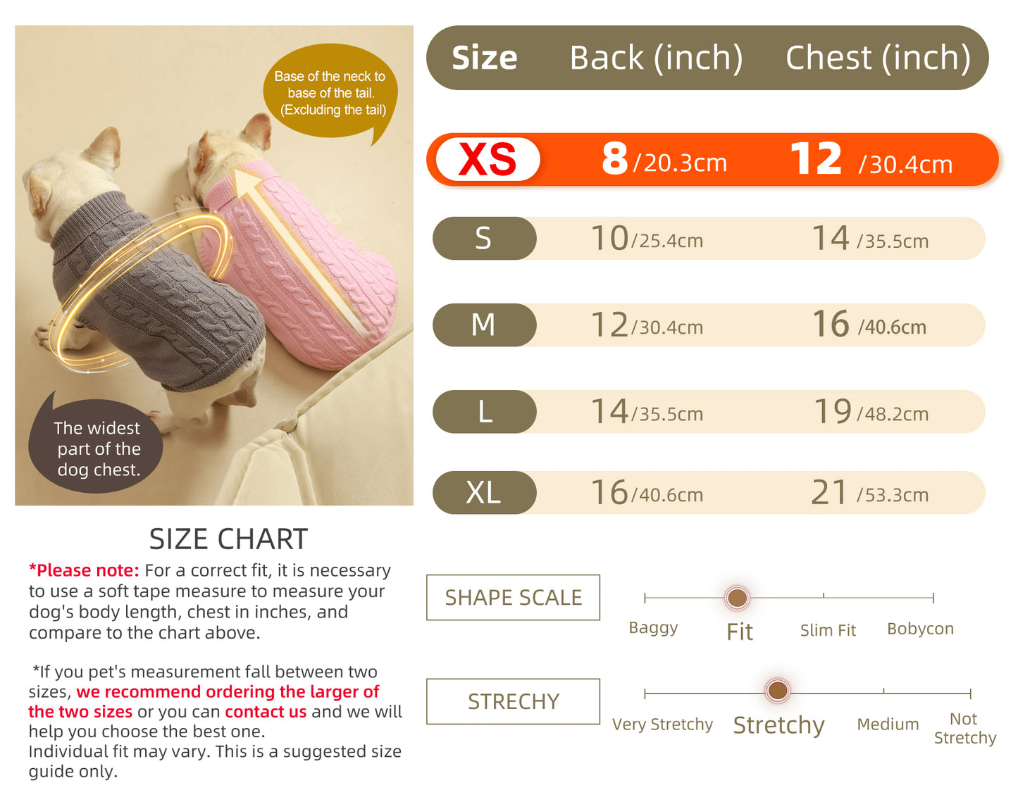 Roseelk 2 Pack Dog Sweaters for Small Dogs - Puppy Medium Warm Clothes in Winter, Turtleneck Pullover Design for Boy Girl Pet, Doggie, Cat, Kitten Chihuahua Bulldog Pug Beagles (XS, Pink, Beige)
