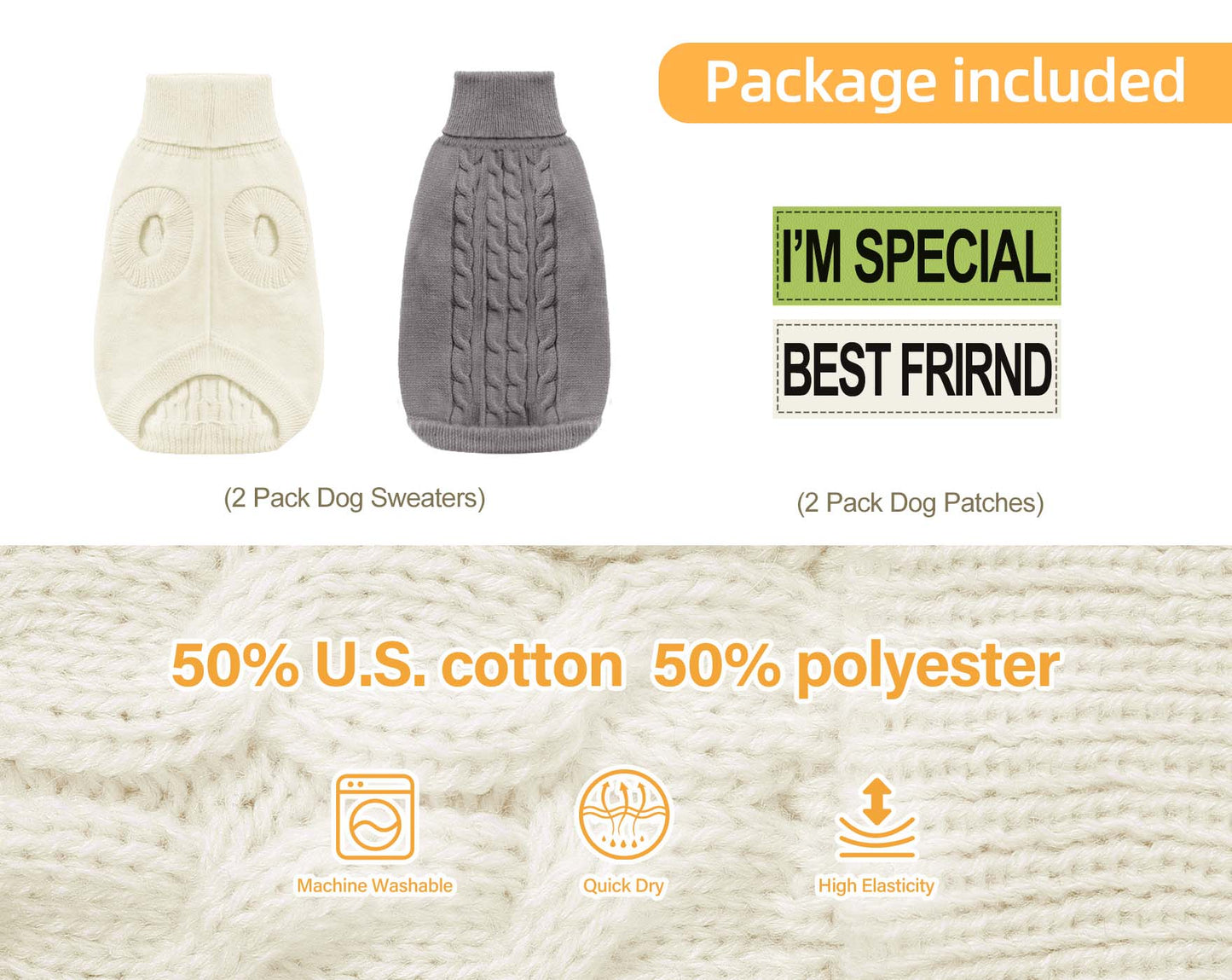 Roseelk 2 Pack Dog Sweaters for Small Dogs - Puppy Medium Warm Clothes in Winter, Turtleneck Pullover Design for Boy Girl Pet, Doggie, Cat, Kitten Chihuahua Bulldog Pug Beagles (XS, Pink, Beige)
