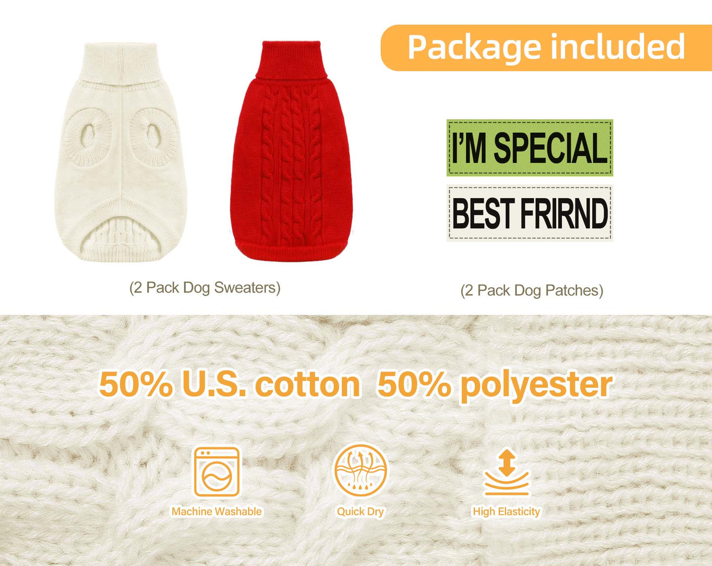 Roseelk 2 Pack Dog Sweaters for Small Dogs - Puppy Medium Warm Clothes in Winter, Turtleneck Pullover Design for Boy Girl Pet, Doggie, Cat, Kitten Chihuahua Bulldog Pug Beagles (XS, Pink, Beige)