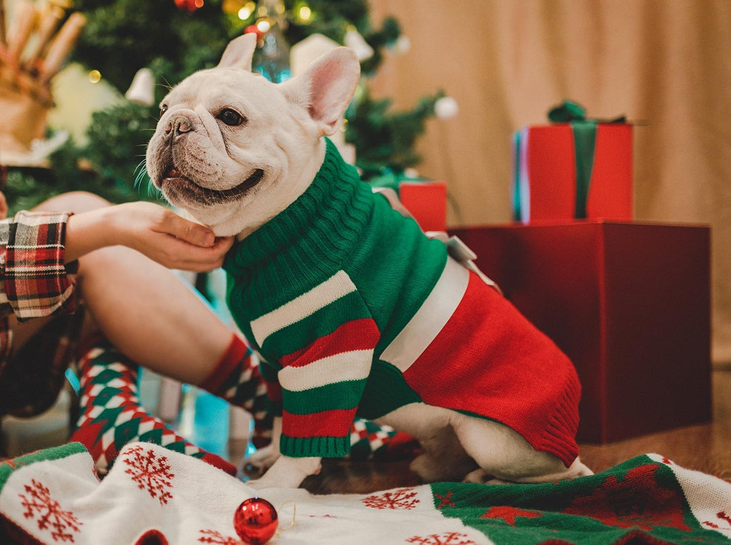 Dog Christmas Sweater for X-Small Size Dog - Puppy Gift Medium Warm Santa Clothes in Winter, Turtleneck Pullover Design for Boy Girl Pet, Doggies, Cat, Kitten Weiner Bulldog Beagles(Xmas)