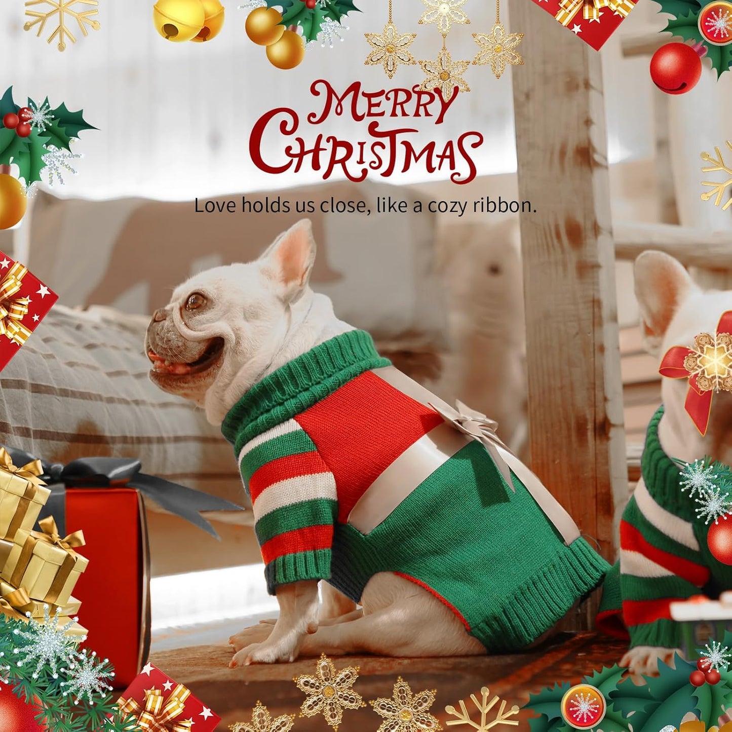 Dog Christmas Sweater for X-Small Size Dog - Puppy Gift Medium Warm Santa Clothes in Winter, Turtleneck Pullover Design for Boy Girl Pet, Doggies, Cat, Kitten Weiner Bulldog Beagles(Xmas)