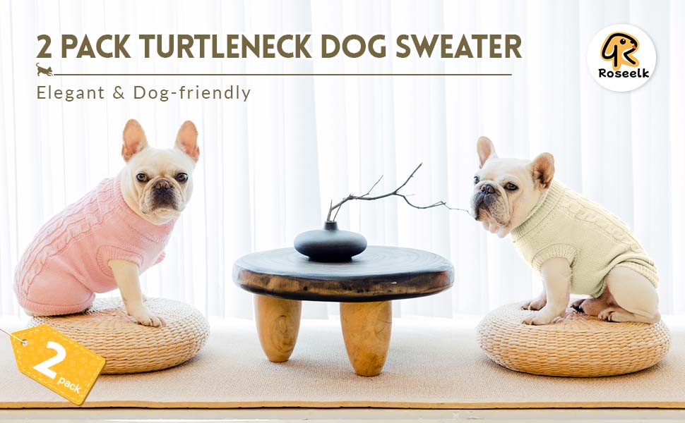 Roseelk 2 Pack Dog Sweaters for Small Dogs - Puppy Medium Warm Clothes in Winter, Turtleneck Pullover Design for Boy Girl Pet, Doggie, Cat, Kitten Chihuahua Bulldog Pug Beagles (XS, Pink, Beige)