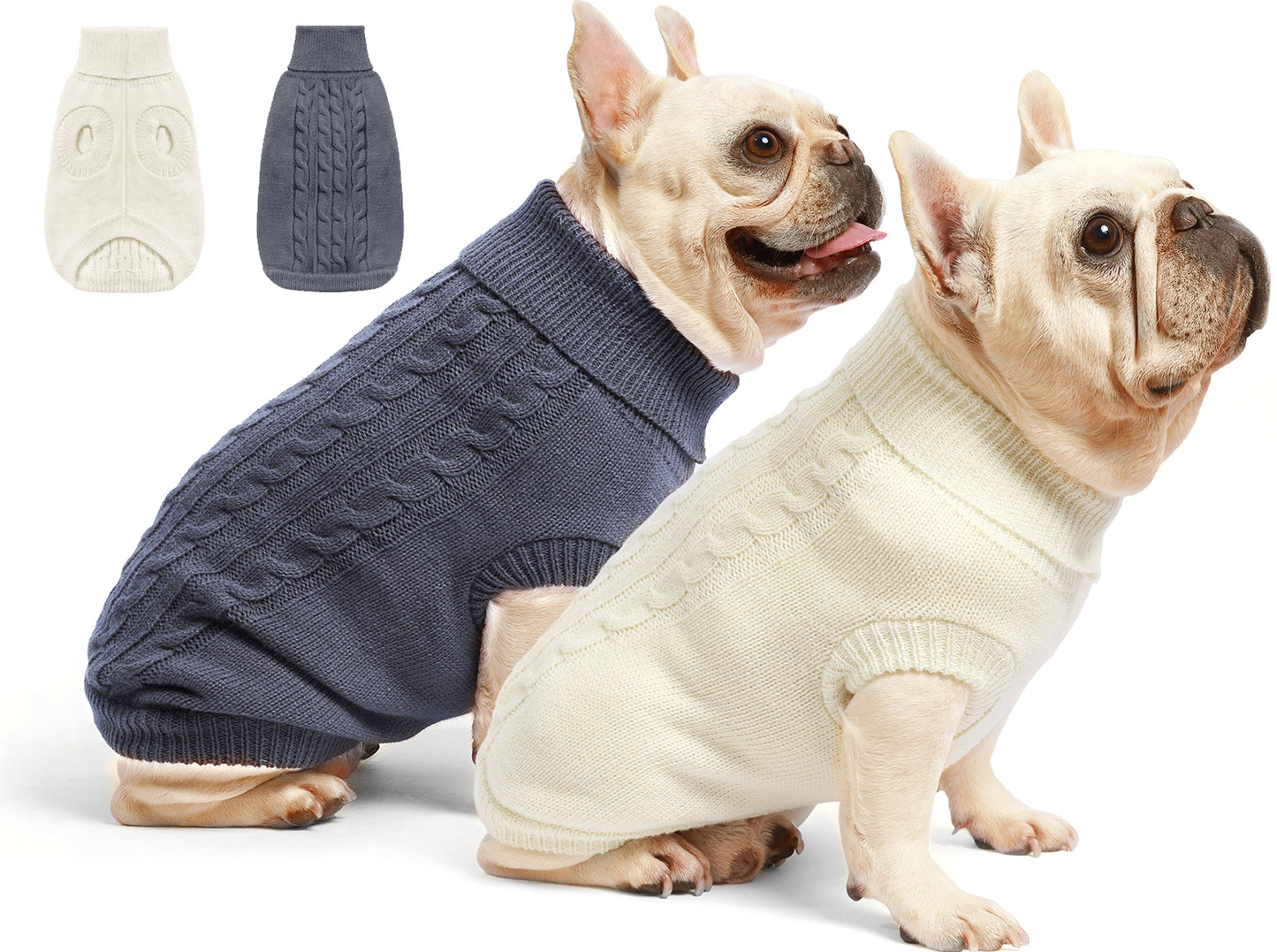 Roseelk 2 Pack Dog Sweaters for Small Dogs - Puppy Medium Warm Clothes in Winter, Turtleneck Pullover Design for Boy Girl Pet, Doggie, Cat, Kitten Chihuahua Bulldog Pug Beagles (XS, Pink, Beige)