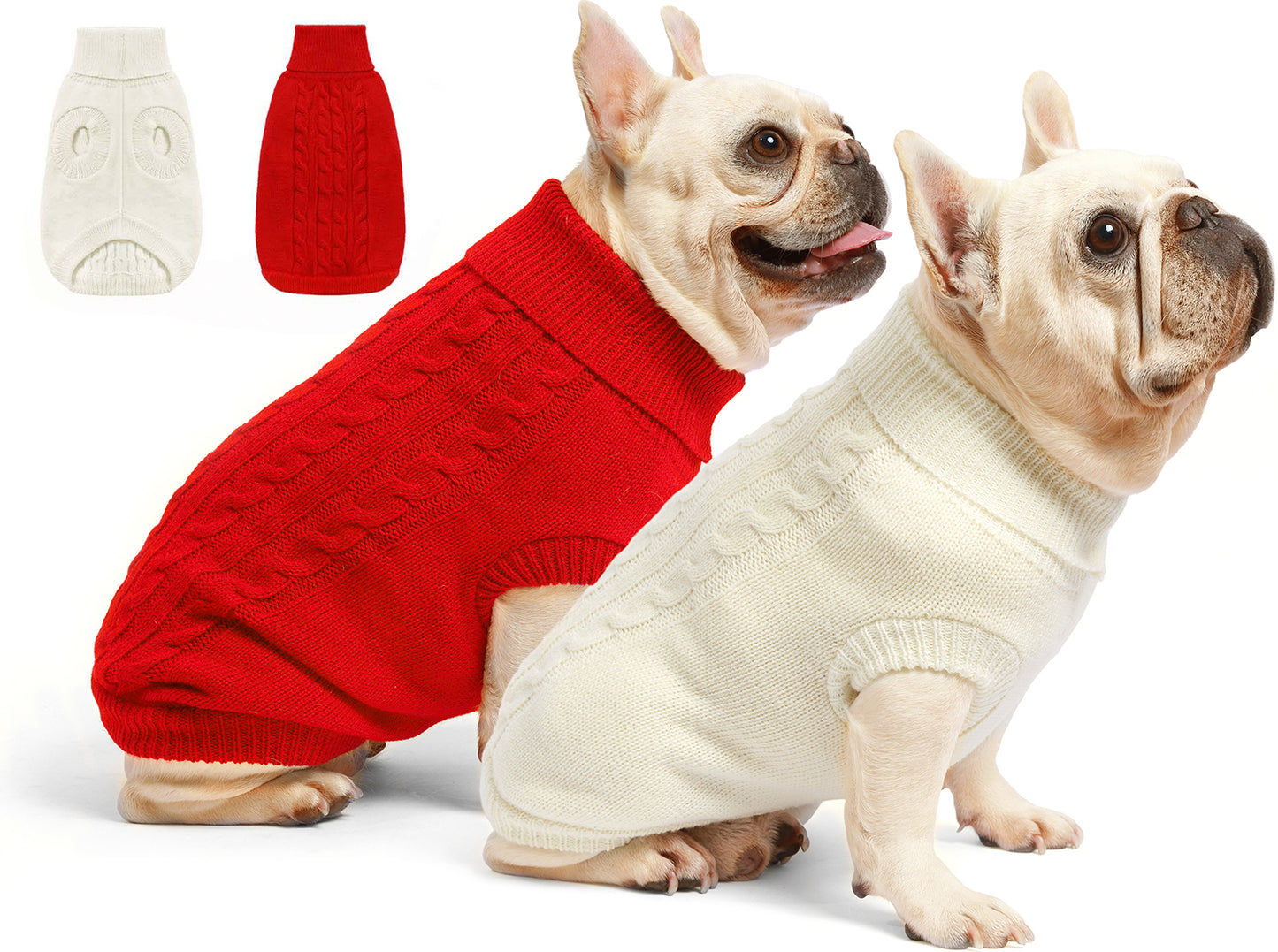 Roseelk 2 Pack Dog Sweaters for Small Dogs - Puppy Medium Warm Clothes in Winter, Turtleneck Pullover Design for Boy Girl Pet, Doggie, Cat, Kitten Chihuahua Bulldog Pug Beagles (XS, Pink, Beige)