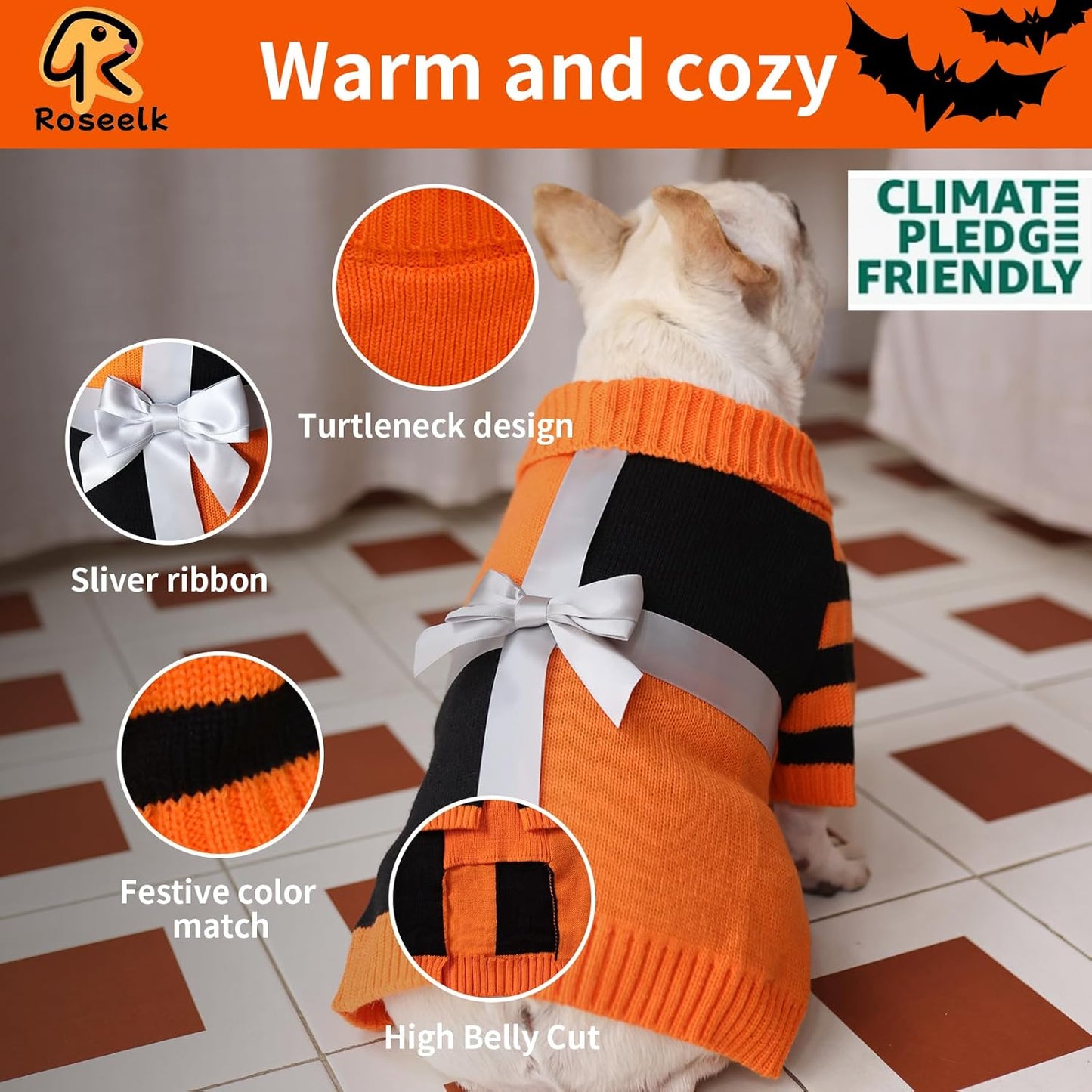 Dog Halloween Sweater for X-Large Size Dog - Puppy Gift Medium Warm Large Pumpkin Clothes in Winter, Turtleneck Pullover Design for Boy Girl Pet, Doggies, Cat, Pug Bulldog