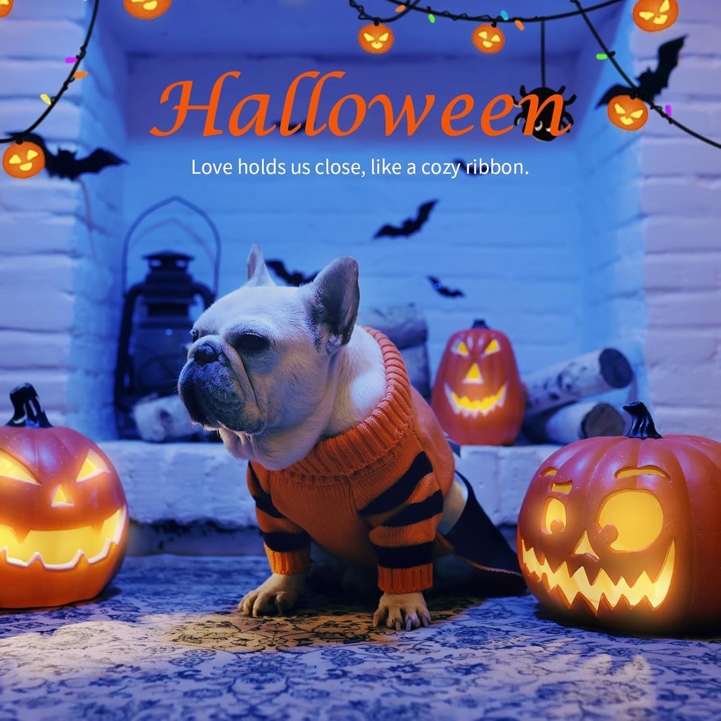 Dog Halloween Sweater for X-Large Size Dog - Puppy Gift Medium Warm Large Pumpkin Clothes in Winter, Turtleneck Pullover Design for Boy Girl Pet, Doggies, Cat, Pug Bulldog
