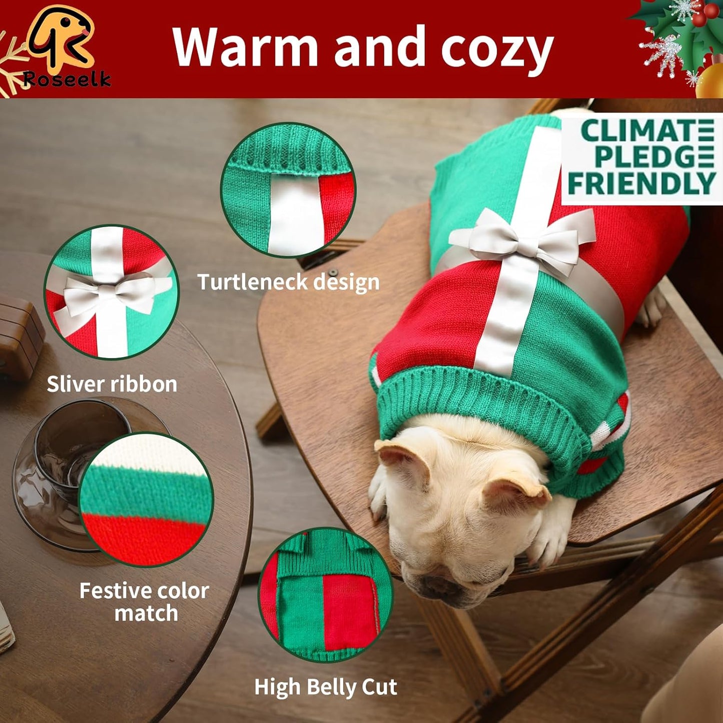 Dog Christmas Sweater for X-Small Size Dog - Puppy Gift Medium Warm Santa Clothes in Winter, Turtleneck Pullover Design for Boy Girl Pet, Doggies, Cat, Kitten Weiner Bulldog Beagles(Xmas)